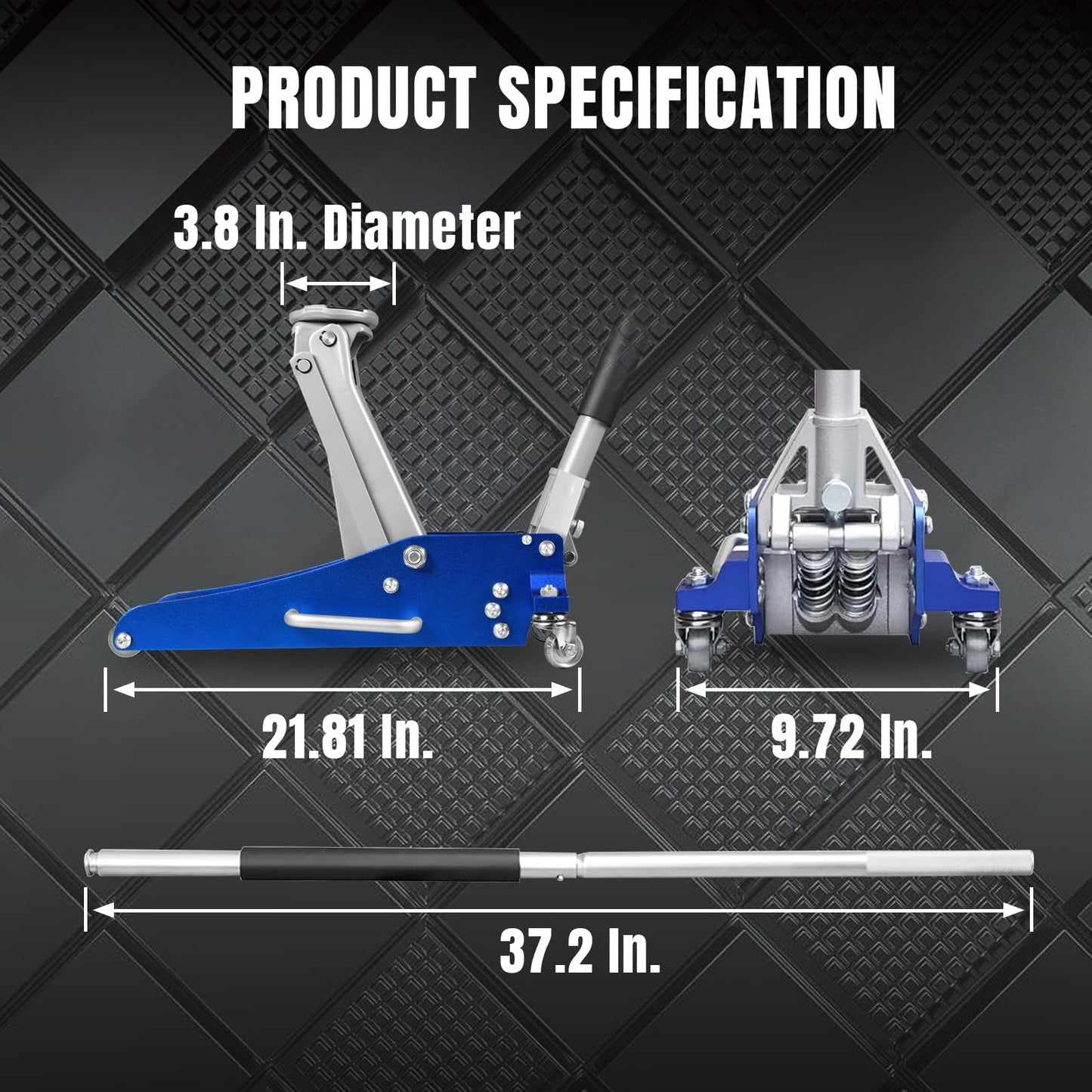 BIG RED T815016L Torin Hydraulic Low Profile Aluminum and Steel Racing Floor Jack with Dual Piston Quick Lift Pump, 1.5 Ton (3,000 lb) Capacity, Blue, T815016L