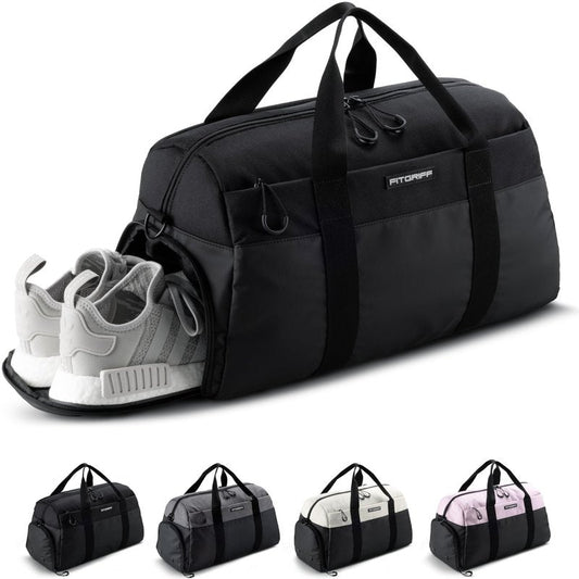 Fitgriff® Gym Bag V2 for Men and Women with Shoe & Wet Compartment - Duffle Bag for Travel, Sports, Fitness and Workout (Full Black, 19 x 10 x 11″ (Small))