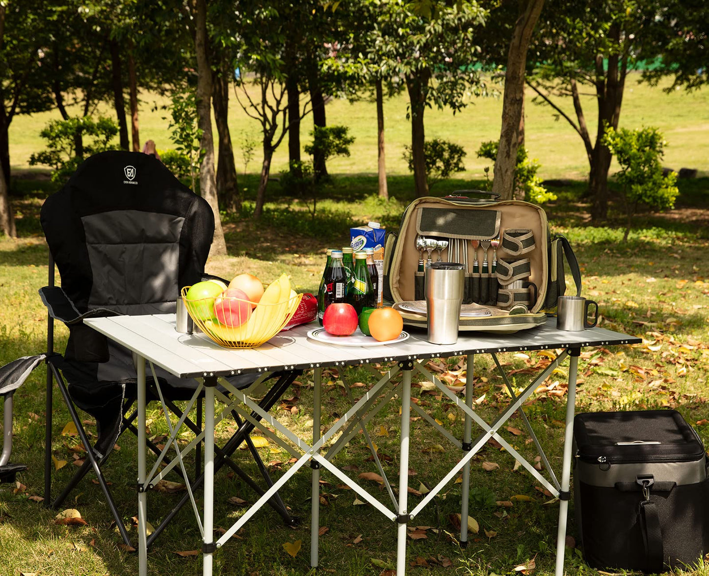 EVER ADVANCED Camping Table, Fold up Lightweight, 4-6 Person Portable Roll up Aluminum Table with Carry Bag for Outdoor, White