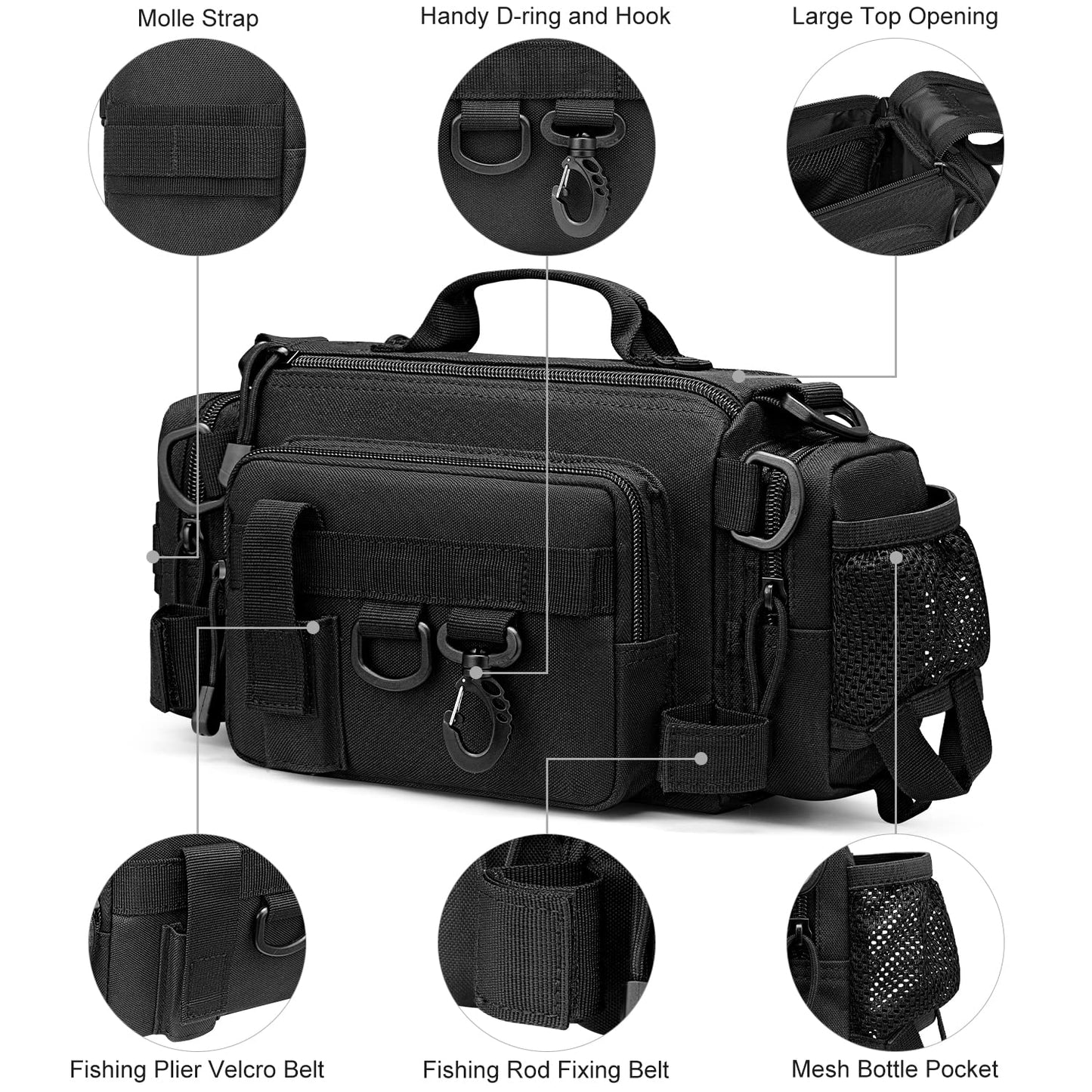 G4Free Sling Fishing Tackle Bag, Outdoor Fishing Storage Pack, Water-Resistant Fishing Bag Cross Body Sling Bag