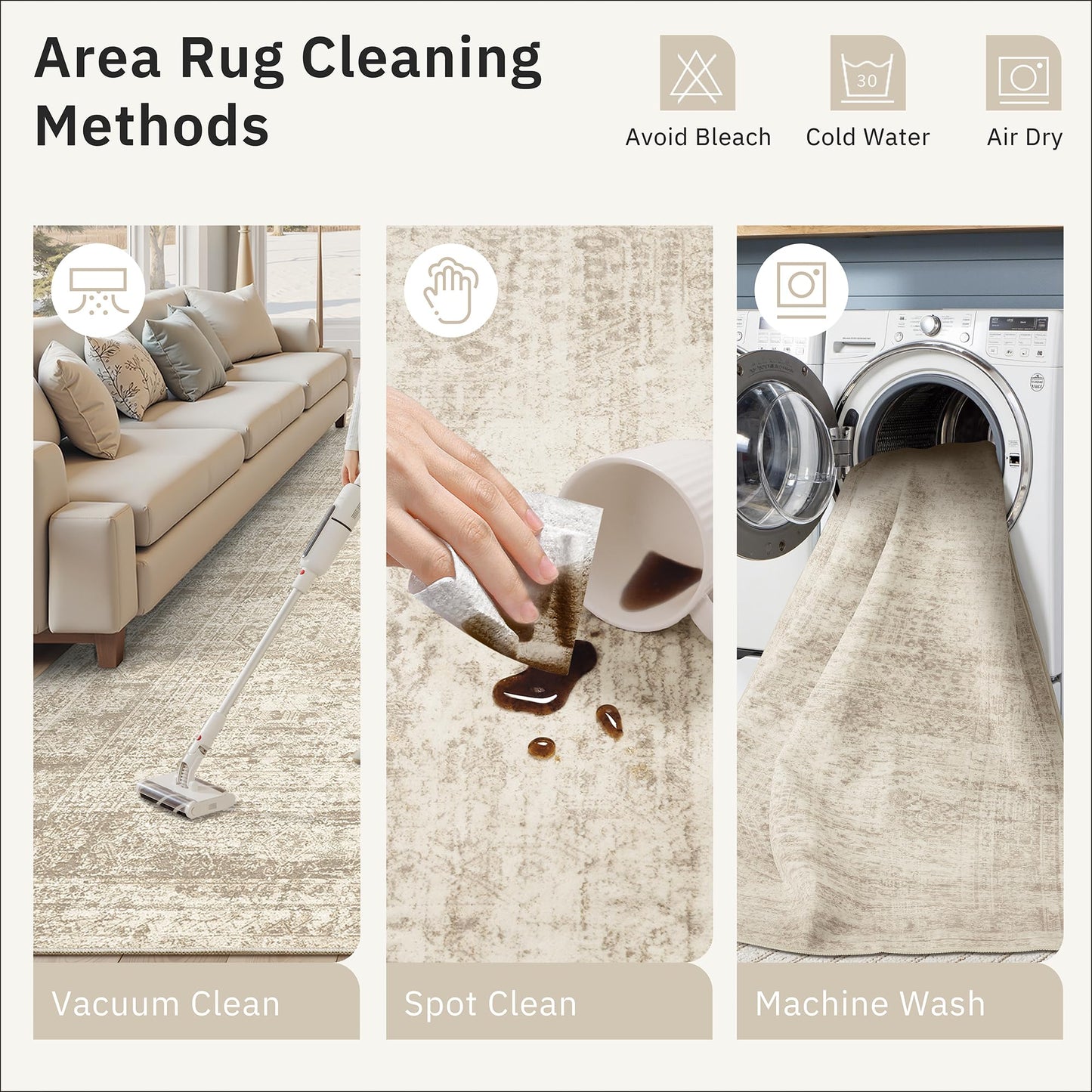 Soalmost 6x9 Area Rug for Living Room Washable 6x9 Rug Non-Slip Modern Rugs for Bedroom Dinning Room Ultra-Thin Indoor Beige Rug