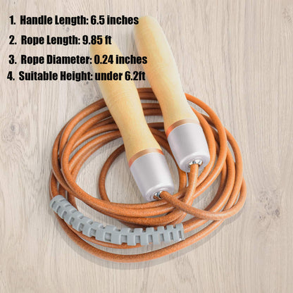 Ahomie Leather Jump Rope, Adjustable Skipping Jumping Ropes, with Rotary Bearing and Pure Wood Handles, for Gym & Home Fitness Workouts