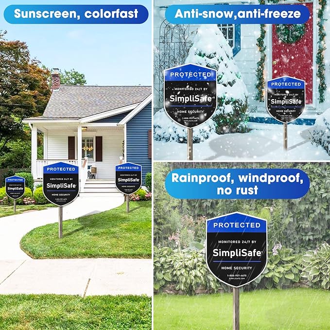 3Pcs Yard Signs Shield and 3Pcs Door/Window Stickers, Yard Sign Stickers Compatible with SimpliSafe Home Security System, Alarm Signs for Home Security Signs for Yard
