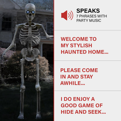 Haunted Hill Farm Motion-Activated 8-Ft. Tall Towering Skeleton, Plug-in Talking Scare Prop Animatronic for Indoor or Covered Outdoor Creepy Halloween Decoration