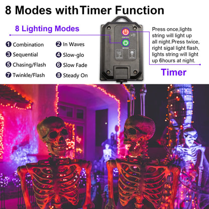 Halloween Decorations Outdoor Solar String Lights Orange & Purple, Outside 2Pack Total 144ft 400 LED 8 Modes with Timer, IP44 Waterproof Spooky Gothic Lights for Party, Patio, Tree, Garden Decor