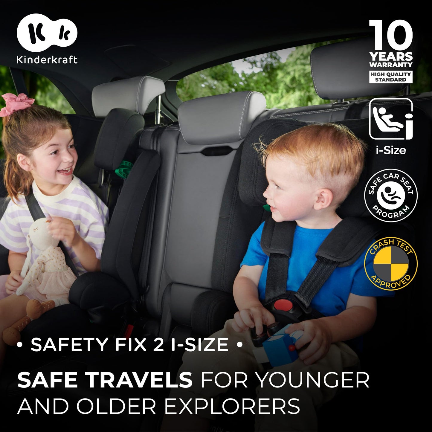 Kinderkraft Safety FIX2 I-Size 76-150 cm Car Seat, 15 Months - 12 Years, Booster Child Seat, Isofix, Top Tether, Adjustable Headrest, Group 1-2-3, 5-Point Safety Harness, Modular Insert, Black