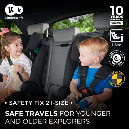 Kinderkraft Safety FIX2 I-Size 76-150 cm Car Seat, 15 Months - 12 Years, Booster Child Seat, Isofix, Top Tether, Adjustable Headrest, Group 1-2-3, 5-Point Safety Harness, Modular Insert, Black