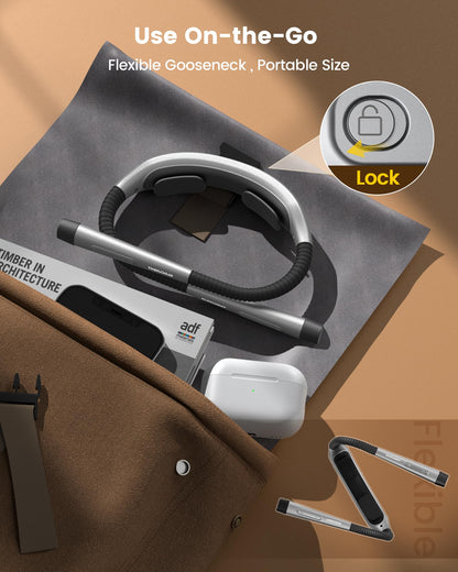 Glocusent Neck Light, 1600mAh Rechargeable Reading Light - 3 Colors & 5 Stepless Brightness, Book Light with a Lock, Timer & Sleep Aid, Ergonomic Design, Perfect for Reading, Knitting & Craft