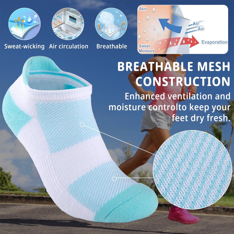 Heatuff Womens Low Cut Ankle Athletic Socks Cushioned Running Performance Breathable Tab Sock (6 Pairs)
