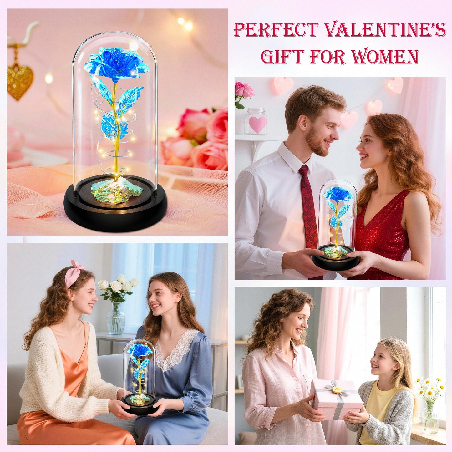 Childom Valentines Day Rose Gifts for Her,Birthday Gifts for Women Mom Mothers Day,Flowers for Delivery Prime,Blue Light Up Rose in A Glass Dome,Anniversary Valentines Rose Gift for Wife Daughter
