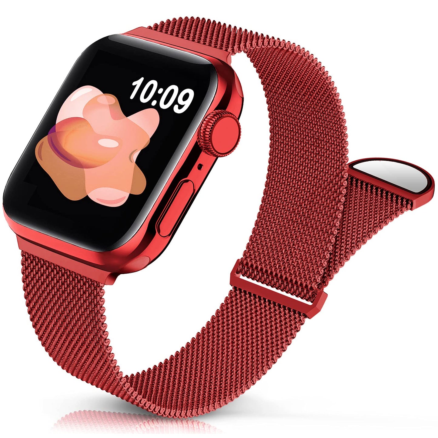 Sunnywoo Metal Stainless Steel Band Compatible with Apple Watch Bands 38mm 40mm 42mm 44mm,Red Loop Adjustable Strap Magnetic Replacement Wristband for iWatch Series 6 5 4 3 2 1 SE for Women Men