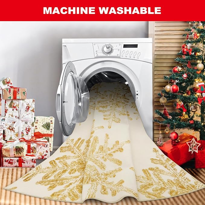 Lahome Snowflake Christmas Rugs for Entryway, 2x3 Christmas Kitchen Rugs Non Slip Merry Christmas Door Mat Indoor, Washable Small Rug Holiday Decor Carpet for Bathroom Entry Bedroom(2x3ft,Gold)