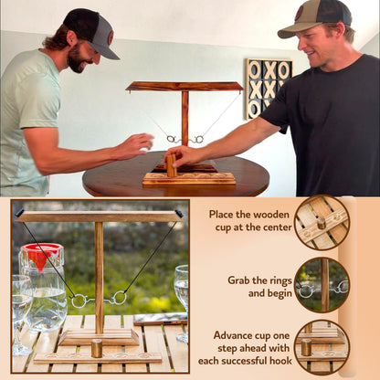 Ring Toss Games for Adults, Hook and Ring Game, Swinging String Hook & Ring Tabletop Battle Games, Outdoor & Indoor Game, Party Bar Patio Décor, Wooden Ring & Hook, Fun for Adults