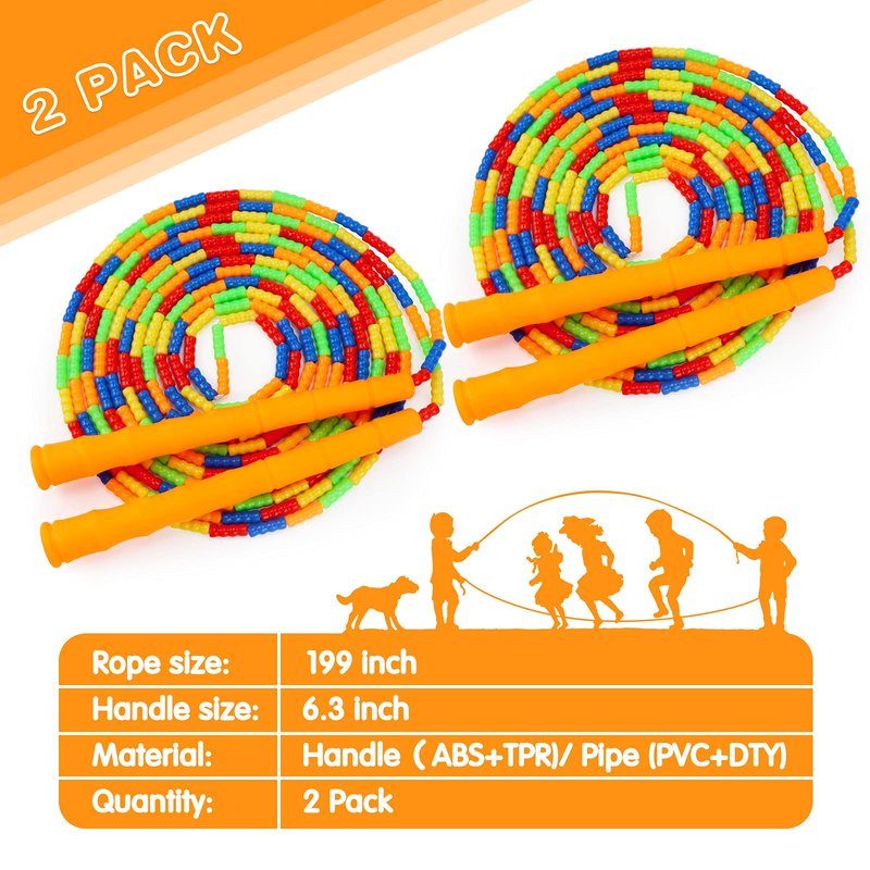 Supertrip Double Dutch Jump Rope - Soft Beaded, Long 16 FT, 2 Pack - Adjustable Skipping Ropes for Women, Adults & Kids - Orange