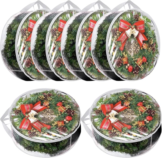 6 Pack Wreath Storage Container Bag 30 Inch Christmas Wreath Storage Bag Heavy Duty Christmas Wreath Boxes with Clear Window for Xmas Holiday Seasonal Wreath Garland (White)