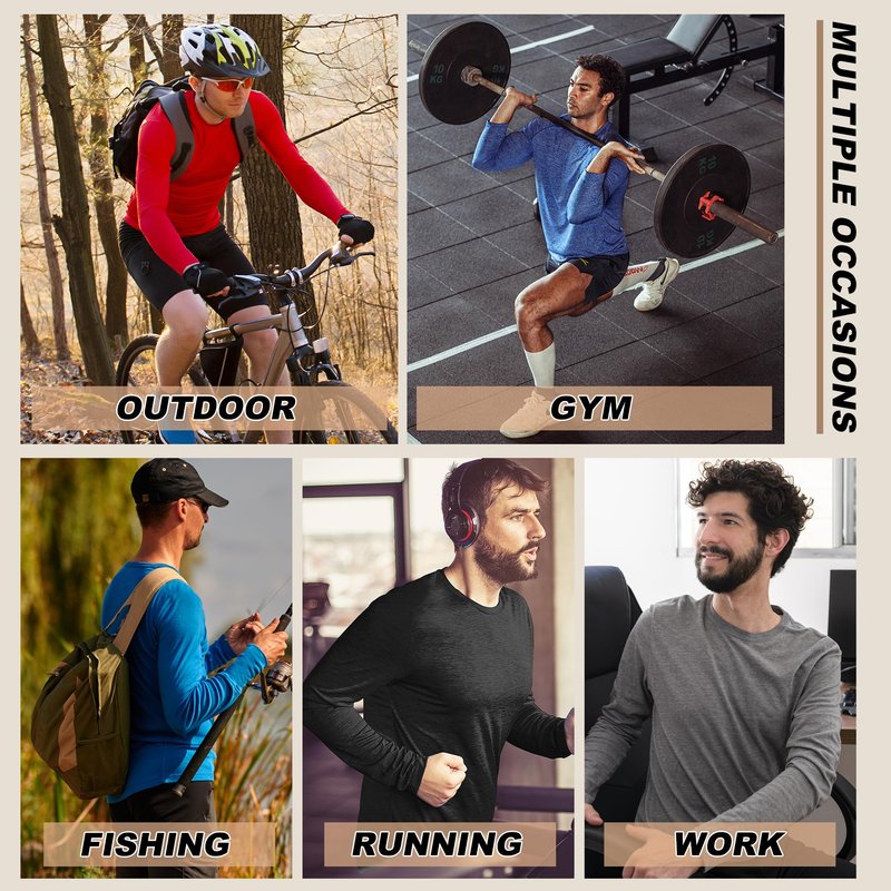 MLYENX 7 Pack Long Sleeve Shirts for Men UPF 50+ UV Sun Protection Quick Dry Moisture Wicking Workout Tee Shirts 3XL
