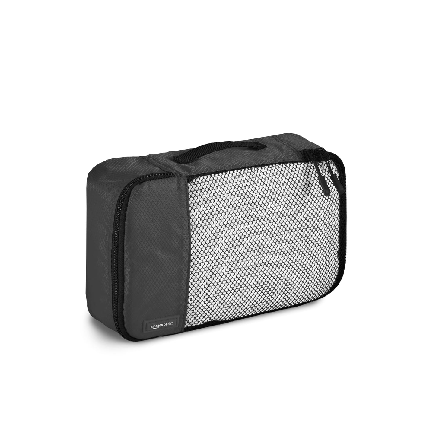 Amazon Basics Lightweight Packing Cubes Travel Organizer Set with Double Zipper, Mesh Top, Small, Medium, Large, Slim, Black, 4 Piece