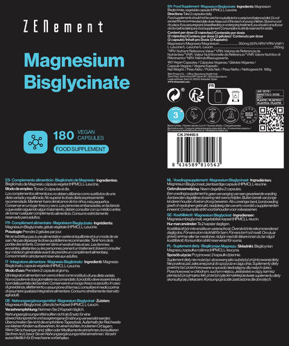 Magnesium Glycinate (Bisglycinate), Chelated Magnesium Supplements | 180 Vegan Premium Magnesium Capsules (3 Month Supply) | Providing 350mg Elemental Magnesium | Zenement