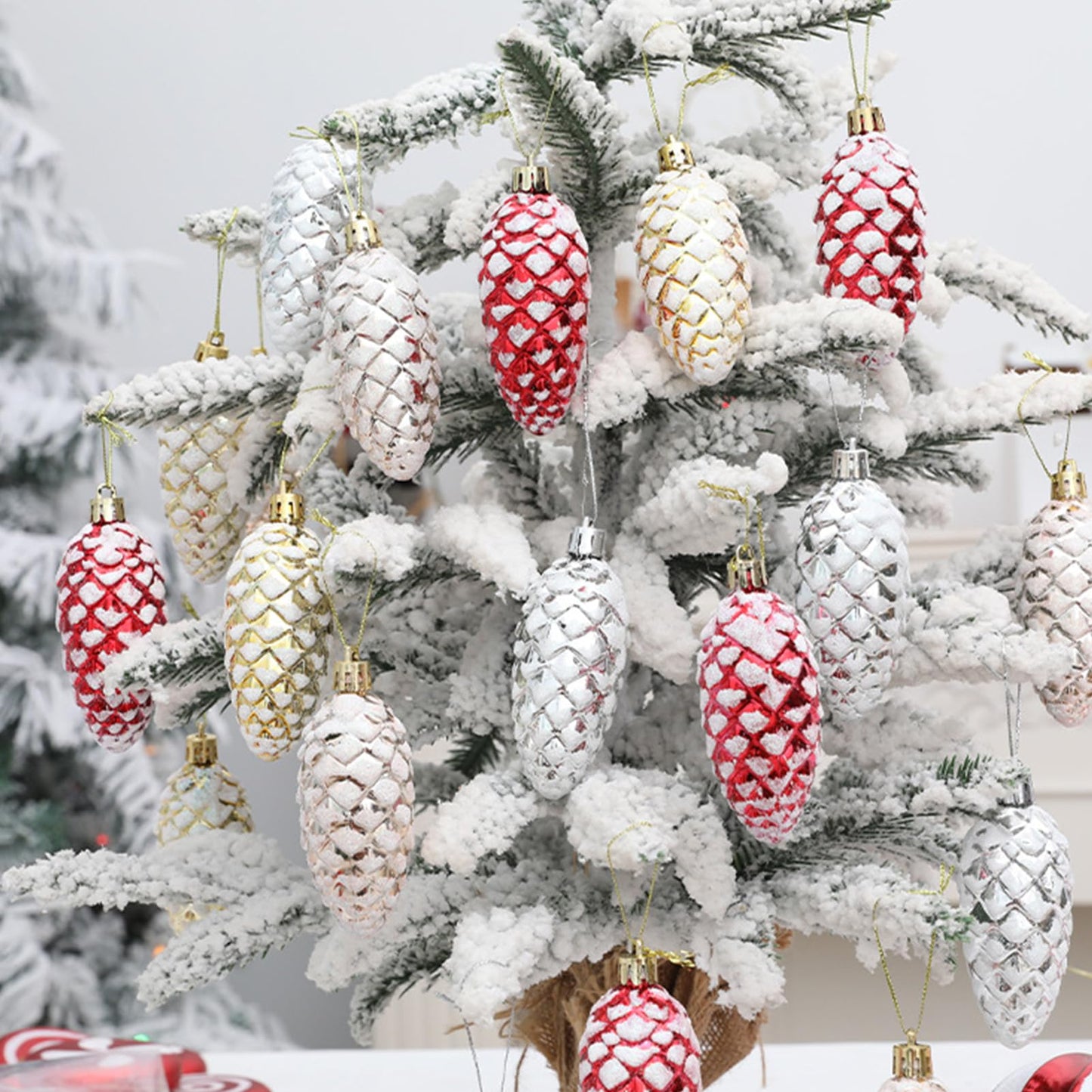 DAHI 10pcs Glitter Christmas Tree Pendant fir Tree Cones Champagne Christmas Tree Ornament Christmas Balls for Christmas Tree Decoration (Champagne-a)