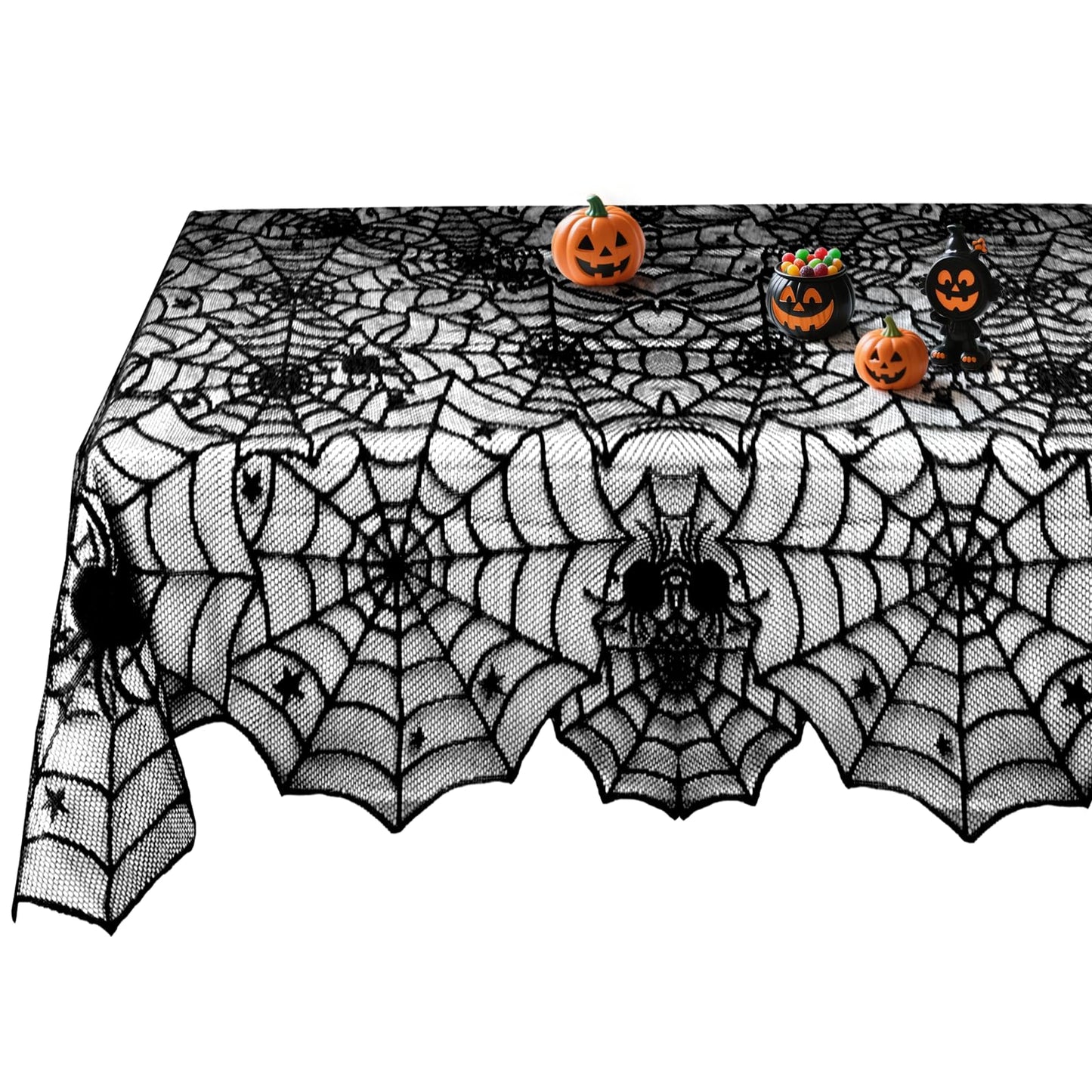 Halloween Table Cloth, Black Spider Web Lace Tablecloth for Rectangle Tables, Gothic Halloween Decor for Masquerade, Scary Movie Nights, Dinner Party Table Decorations 60 x 71 inch