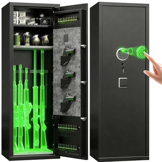 KILISTEELS [No Assembly Required] 10-12 Gun Safe for Home Rifles and Pistols,Gun Locker, Biometric Fingerprint & Digital Keypad Locking Security Cabinet, with Adjustable Storage Shelves & Rifle Rack