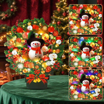 APOTODITO Christmas Cards with Lights and Music, Christmas Bouquet with Snowman, Popup Musical Greeting Card for Holiday New Year