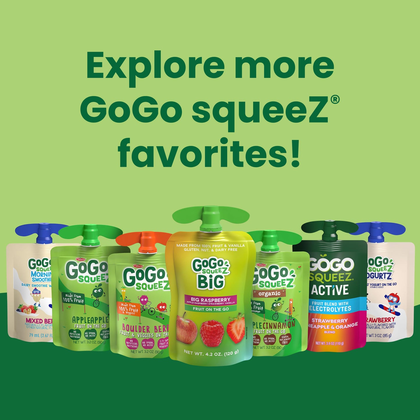 GoGo squeeZ Applesauce and Fruit Puree Variety Pack, Apple, Peach & Gimme Five!, 3.2 oz (Pack of 20), Unsweetened Fruit Snacks for Kids, Gluten Free, Nut Free and Dairy Free, BPA Free Pouches