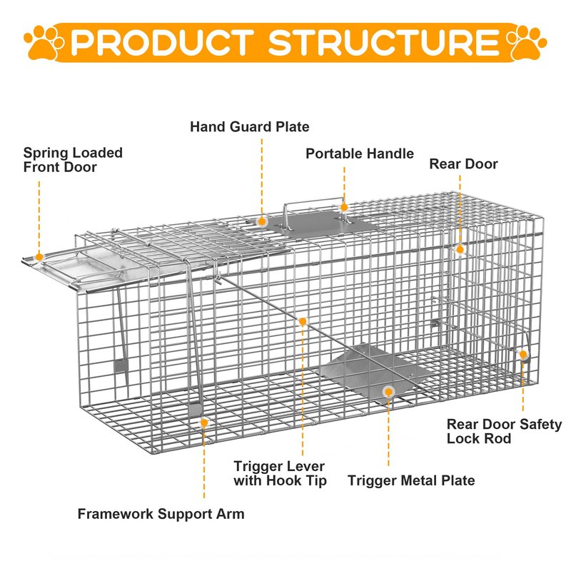 Nouva 32" Live Animal Cage Trap - Steel Large Folding Humane Cat Trap Raccoon Trap w/Handles for Rabbits, Stray Cats, Squirrels, Skunk, Groundhogs and Opossums