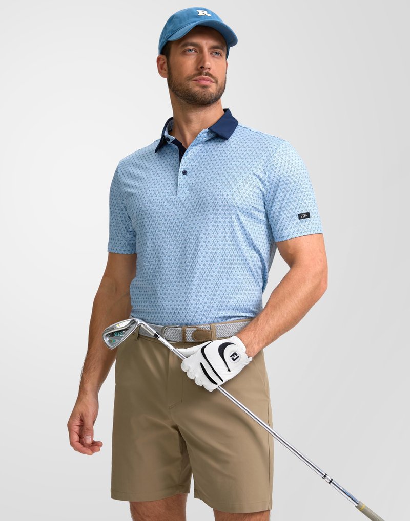 Obla Mens Golf Polo Shirts Short Sleeve Dry Fit Performance Moisture Wicking Casual Print Collared Golf Shirts for Men(Blue Flower_XXXL)