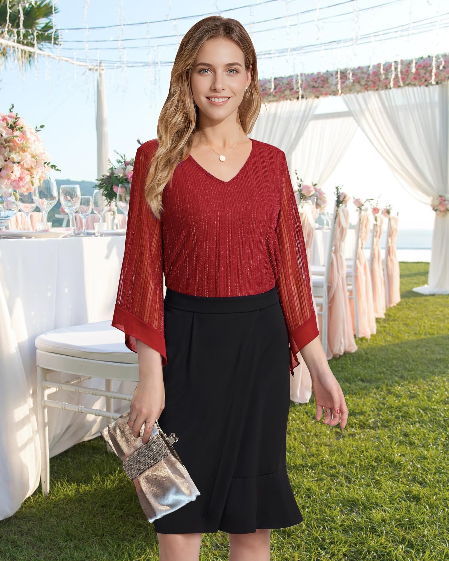 Lotusmile Red Blouses for Women Dressy, Dressy Tops for Evening Wear Christmas Tops for Women Sequins Tops for Women Dressy Tops for Women for Evening Party Wedding Dressy Casual Tops for Women 2024