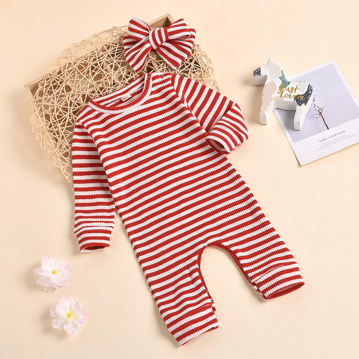 Aimaopao Newborn Infant Baby Girl Romper Bodysuit Girls Stripe Print One Piece Jumpsuit Pants Clothes Outfits (Stripe Long Sleeve Red, 0-3 Months)
