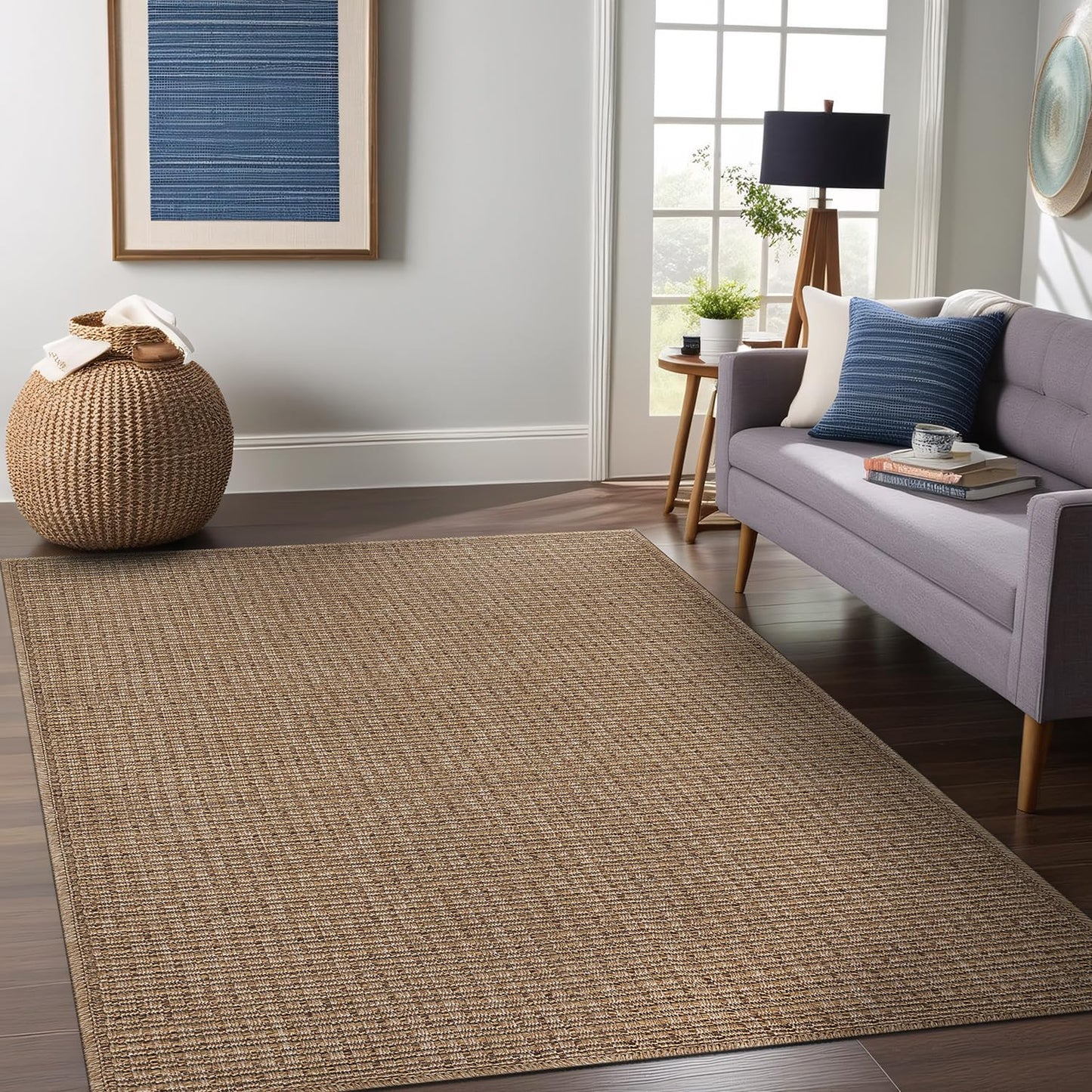 Beverly Rug Easy Jute Natural Large Rug 9x12 Solid Washable Durable Outdoor Indoor Area Rugs for Living Dining Room Patio Office Stain Resistant Non Shedding Indoor Outside Carpet (9 x 12 Natural)