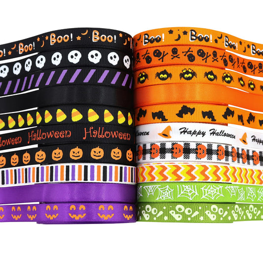Halloween Holiday Grosgrain Satin Ribbon Set for DIY Crafts Halloween Home and Indoor Outdoor Decoration Garden Decoration，Gift Package,40yd(20x2yd)