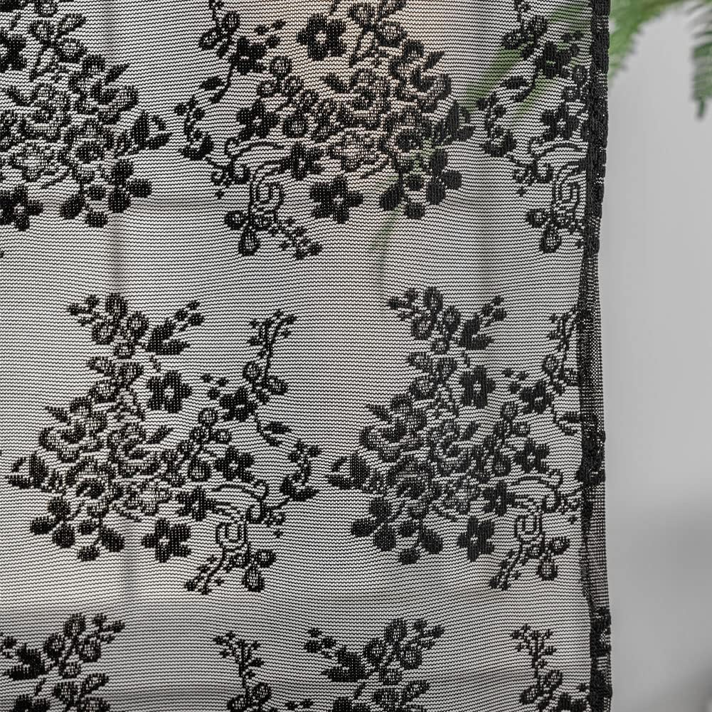YJ YANJUN Goth Narrow Shower Curtain 36x72 with Attached Valance Victorian Black Floral Lace Small Shower Curtain Short Gothic Rv Camper Shower Curtain Halloween Spoopy Ghost Half Bathroom Décor