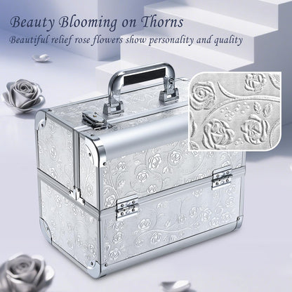 Professional Vanity Case Large Makeup Box Lockable Makeup Case Beauty Organiser Cosmetic Make Up Organiser Box 4 Trays with Keys
