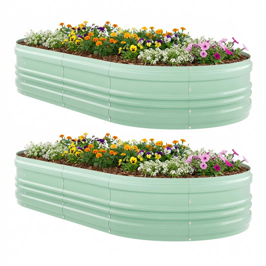 WORKPRO 2PK 8x4x1ft Outdoor Galvanized Raised Garden Bed, Easy Assembly Planter Raised Beds for Vegetable, Flowers, Herbs, Light Green