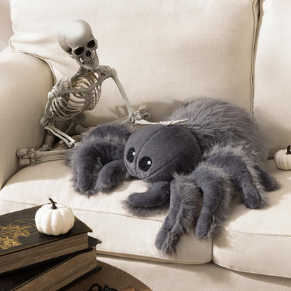 Phantoscope Happy Halloween Spider Shaped Throw Pillow, Faux Fur Fluffy Tarantula Shaped Halloween Cushion Pillow, Deep Gray, 9.5 x 16 inch