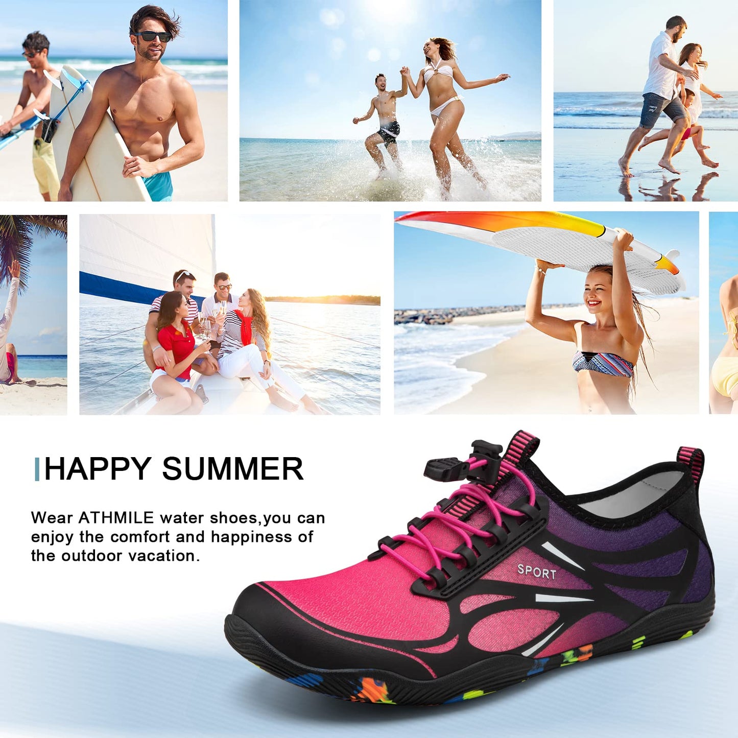 Water Shoes for Women Barefoot Shoes Women Swim Beach River Pool Aqua Socks Quick Dry for Hiking Surfing Kayaking Cruise Ship Essentials Size Women 8.5 / Men 7.5 (4-Purple)