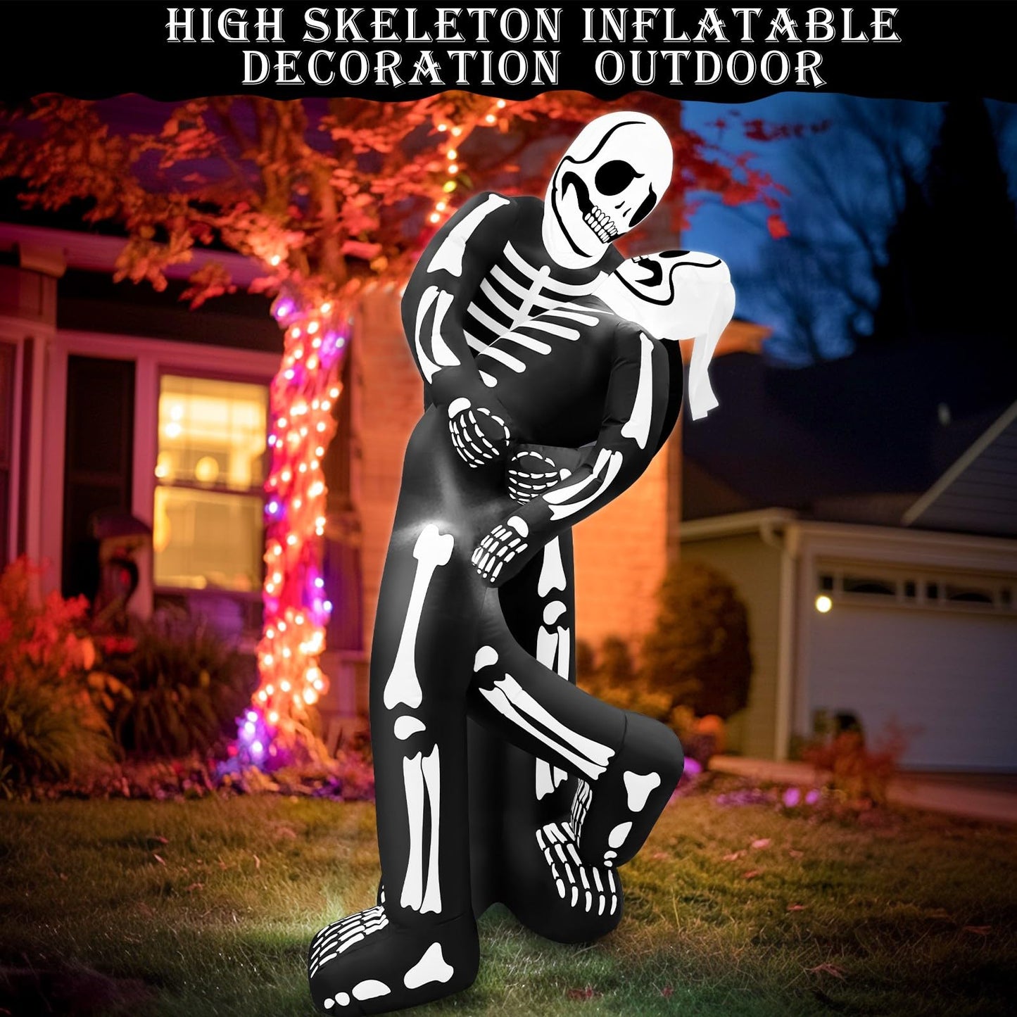 6 Ft Halloween Inflatable Skeleton Couple Embrace Kiss Outdoor Decoration with LED Lights, Day of The Dead Blow Up Skull Yard Decor Halloween Skeletons Inflatable for Holiday Party, Garden, Lawn