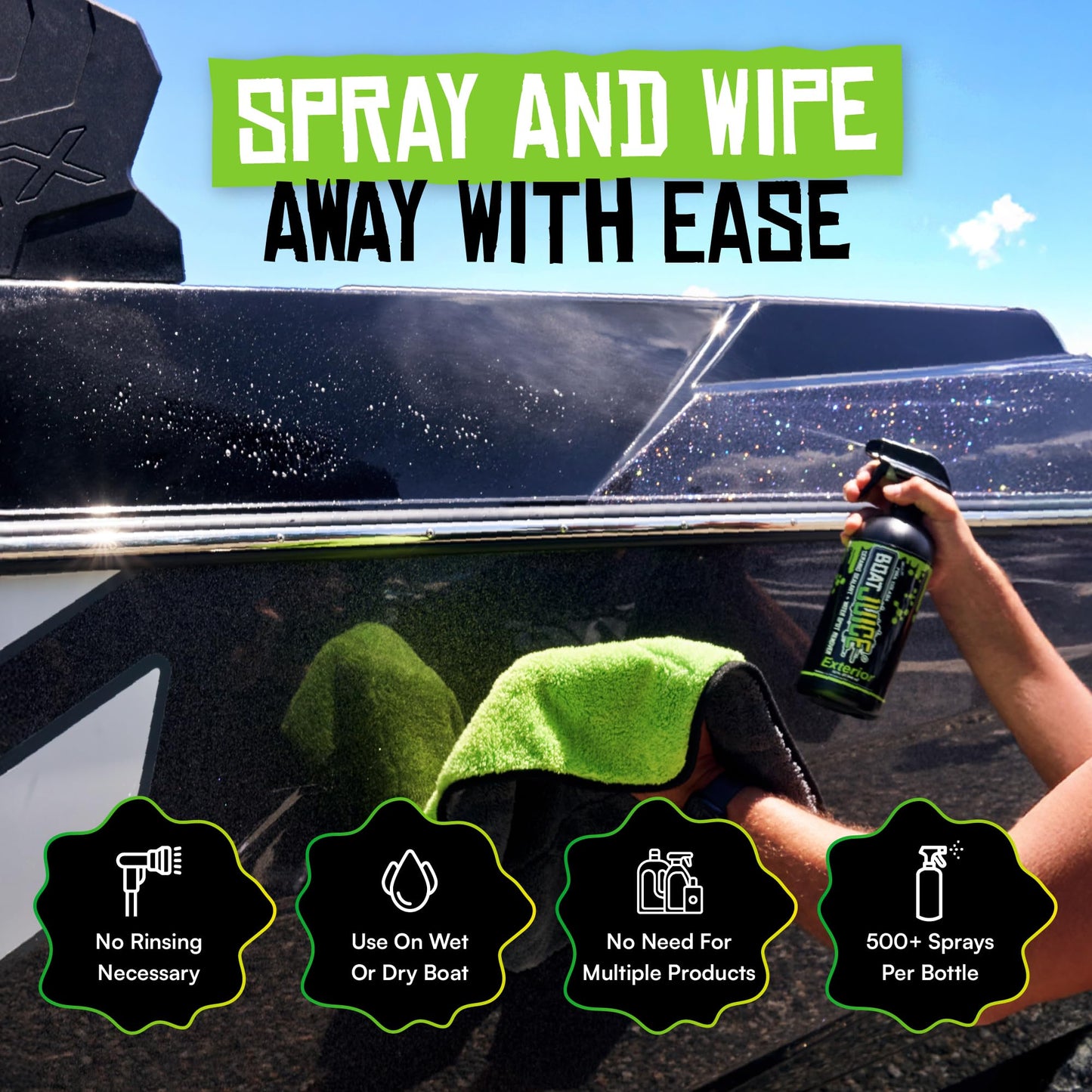 Boat Juice 2in1 Exterior Boat Cleaner & Protectant Spray | Water Spot Remover with SiO2 Ceramic Sealant | Pina Colada Scent | Marine Detailing & Boat Cleaning Supplies | Made in USA (32oz)