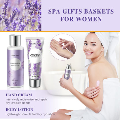 Gifts for Women, Birthday Gifts for Women, 9pc Lavender Bath and Body Gifts Set, Self Care Gifts Spa Gifts Basket, Relaxing Bath Sets for Mom, Girlfriend, Sister, Female Friends, Coworker