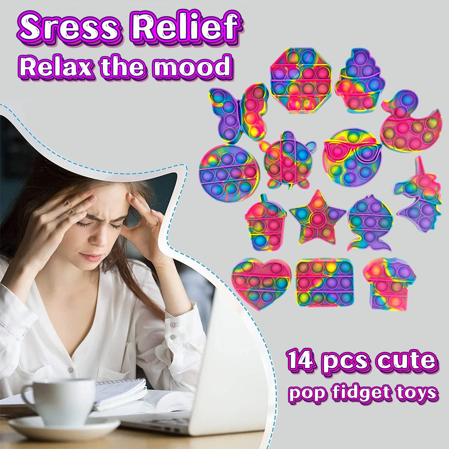 14 Pack Pop Fidget Sensory Toys Party Favors for Kids 4-8 8-12 Year Boy Girl Mini Fidget Toy Bulk Bubbles Popper for Holloween Goodie Bag Stuffers Stress Toy for Birthday Classroom Prizes Toddler Toy