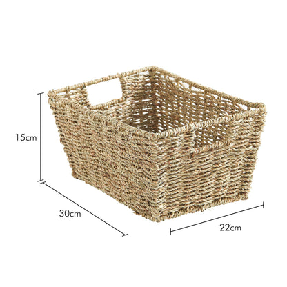 VonHaus Seagrass Storage Baskets, Set of 4 Hand-Woven Display Hampers - Bathroom Storage Baskets for Shelves - Nesting Natural Woven Seagrass Organiser w/Handles for Bedroom & Home Office