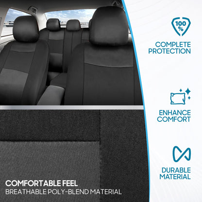 BDK PolyPro Car Seat Covers Full Set in Charcoal on Black – Front and Rear Split Bench for Cars, Easy to Install Cover Set, Accessories Auto Trucks Van SUV