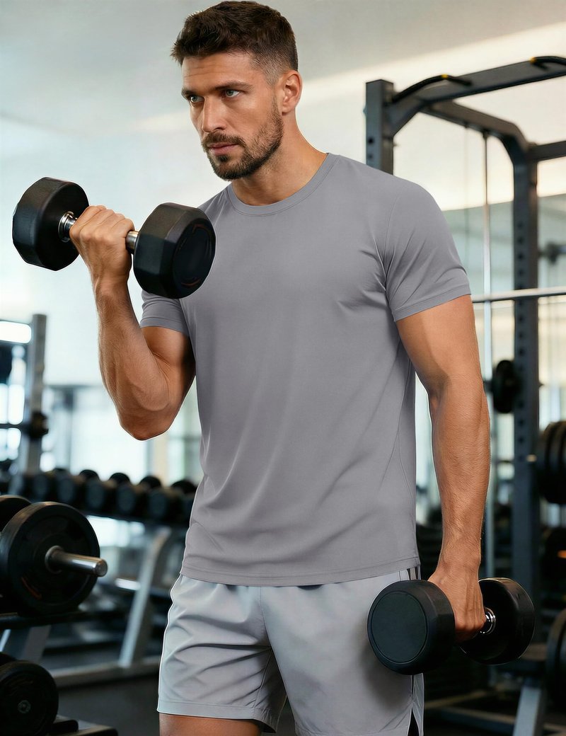 Tee Shirts for Men Short Sleeve Casual Shirts UPF 50+ Sun Protection Gym Athletic T-Shirts Dry Fit Breathable Shirts Outdoor Light Grey