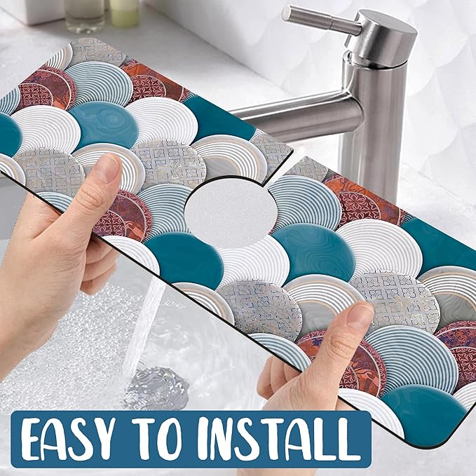 Wall Tiles Texture Sink Splash Guard Ceramic Decor Faucet Absorbing Mat Fast