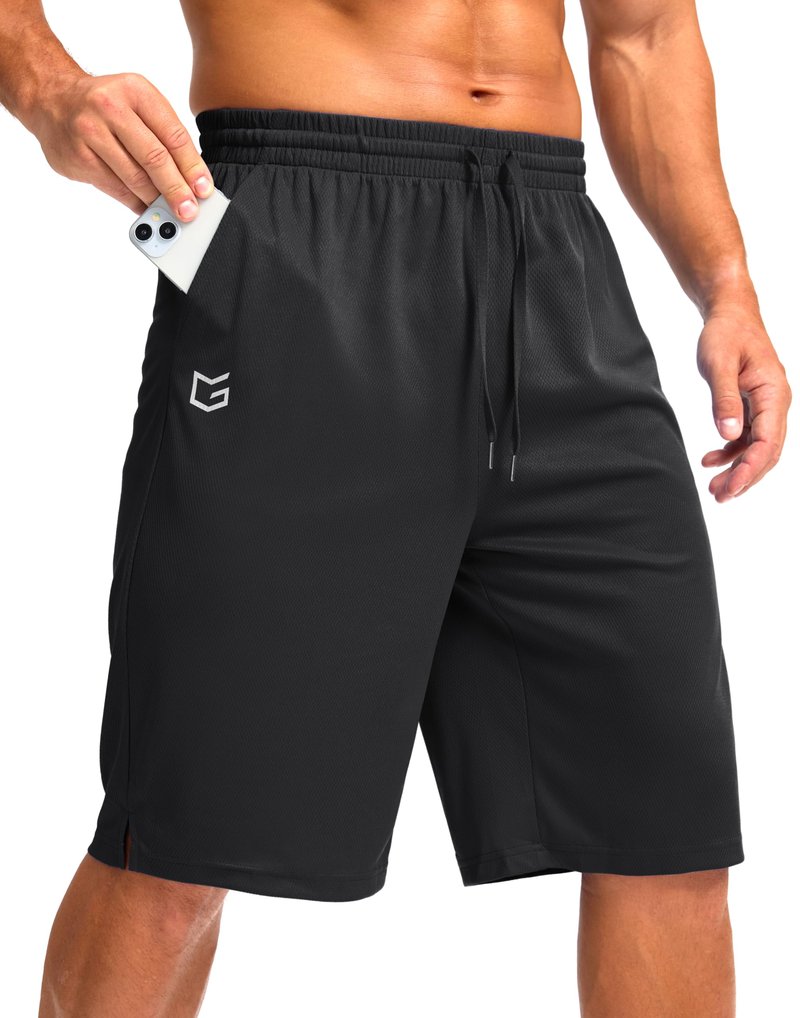 G Gradual Men's Athletic Shorts with Pockets 11" Long Basketball Shorts Lightweight Quick Dry Gym Workout Shorts for Men(Black,L)