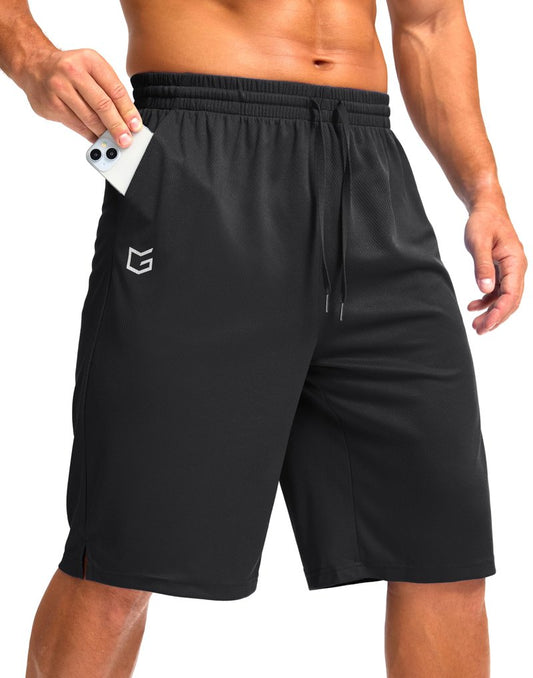 G Gradual Men's Athletic Shorts with Pockets 11" Long Basketball Shorts Lightweight Quick Dry Gym Workout Shorts for Men(Black,L)