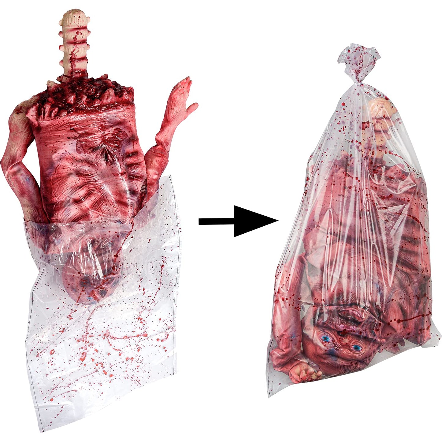 SUNREEK Halloween Bloody Half Body, 29 inch Latex Skinned Half Body with Hanging Bag for Haunted House Halloween Party Indoor Outdoor Decoration