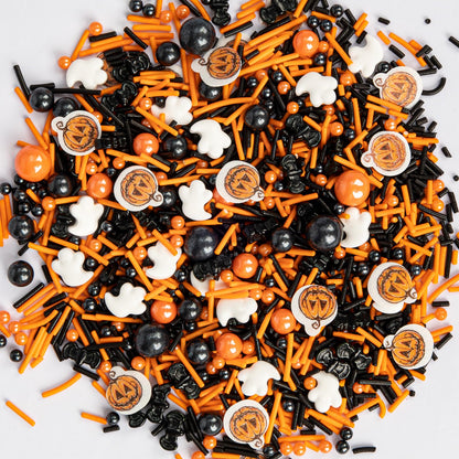 Twisweet Halloween Sprinkles, Pumpkin Sprinkles for Cake Decorating, Edible Candy Ghost Bat Sugar Sprinkle Mix, Black and Orange Baking Candy Bulk, Cupcake Topper Cookie Ice Cream Cake Decorations, Halloween Scary Theme Trick or Treat Party Supplies (130g